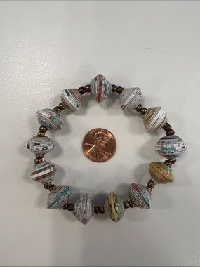 Handmade Multicolor Recycled Paper Bead Stretch Bracelet